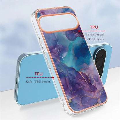 YB IMD Series-16 Style-E For Google Pixel 9 / Pixel 9 Pro TPU Marble Pattern Case Electroplating Edge Phone Cover
