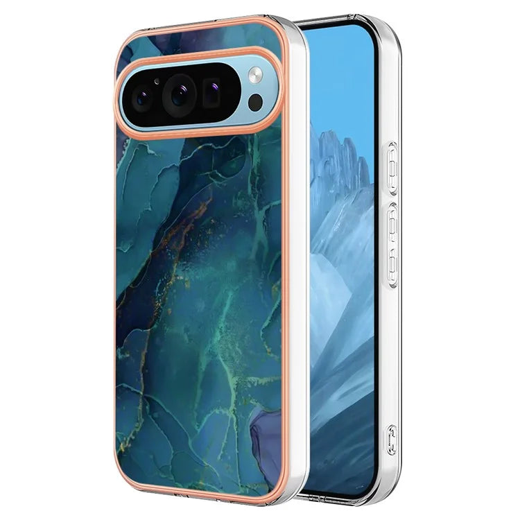 YB IMD Series-16 Style-E For Google Pixel 9 / Pixel 9 Pro TPU Marble Pattern Case Electroplating Edge Phone Cover