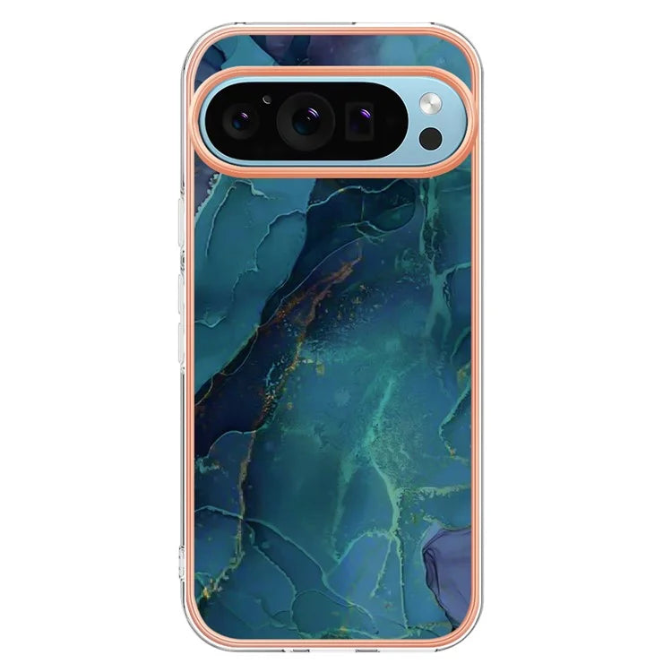 YB IMD Series-16 Style-E For Google Pixel 9 / Pixel 9 Pro TPU Marble Pattern Case Electroplating Edge Phone Cover