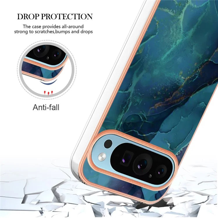 YB IMD Series-16 Style-E For Google Pixel 9 / Pixel 9 Pro TPU Marble Pattern Case Electroplating Edge Phone Cover