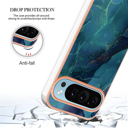 YB IMD Series-16 Style-E For Google Pixel 9 / Pixel 9 Pro TPU Marble Pattern Case Electroplating Edge Phone Cover