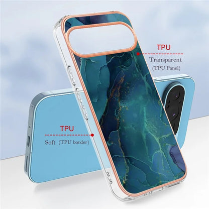 YB IMD Series-16 Style-E For Google Pixel 9 / Pixel 9 Pro TPU Marble Pattern Case Electroplating Edge Phone Cover