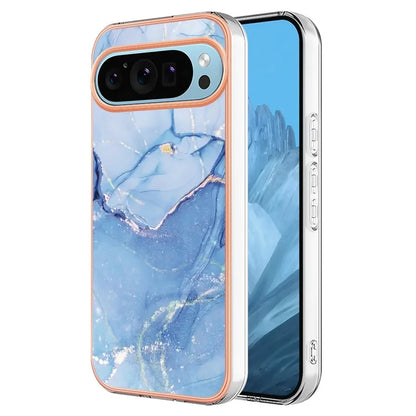 YB IMD Series-16 Style-E For Google Pixel 9 / Pixel 9 Pro TPU Marble Pattern Case Electroplating Edge Phone Cover