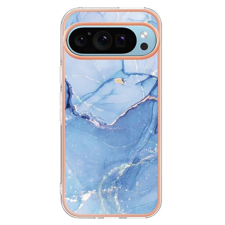 YB IMD Series-16 Style-E For Google Pixel 9 / Pixel 9 Pro TPU Marble Pattern Case Electroplating Edge Phone Cover
