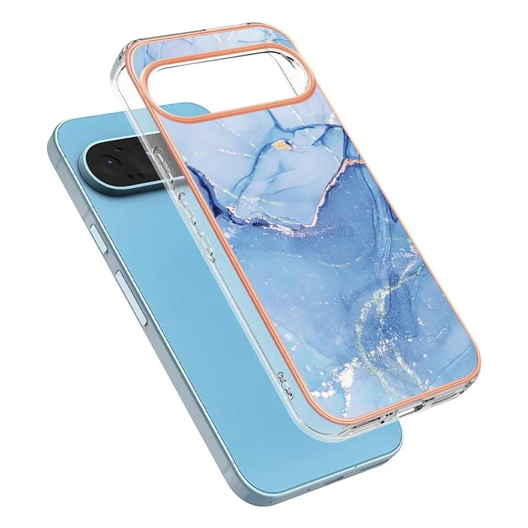 YB IMD Series-16 Style-E For Google Pixel 9 / Pixel 9 Pro TPU Marble Pattern Case Electroplating Edge Phone Cover