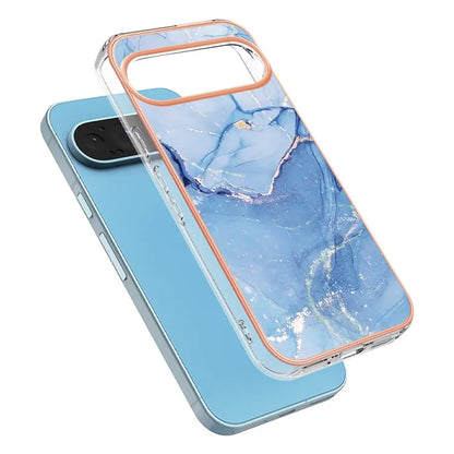 YB IMD Series-16 Style-E For Google Pixel 9 / Pixel 9 Pro TPU Marble Pattern Case Electroplating Edge Phone Cover