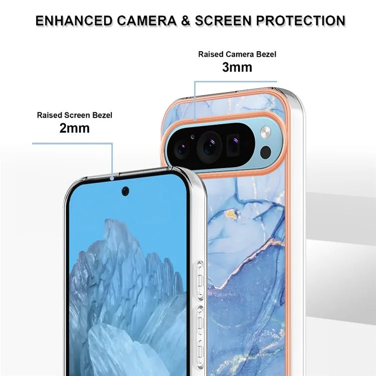 YB IMD Series-16 Style-E For Google Pixel 9 / Pixel 9 Pro TPU Marble Pattern Case Electroplating Edge Phone Cover