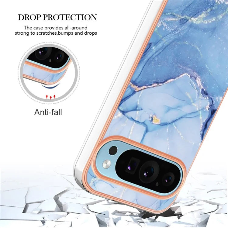 YB IMD Series-16 Style-E For Google Pixel 9 / Pixel 9 Pro TPU Marble Pattern Case Electroplating Edge Phone Cover
