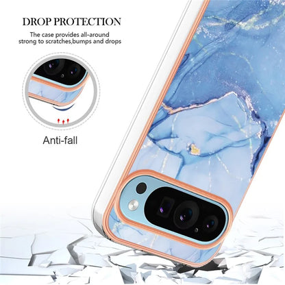 YB IMD Series-16 Style-E For Google Pixel 9 / Pixel 9 Pro TPU Marble Pattern Case Electroplating Edge Phone Cover