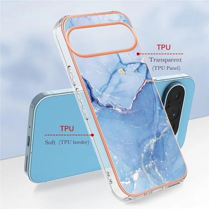 YB IMD Series-16 Style-E For Google Pixel 9 / Pixel 9 Pro TPU Marble Pattern Case Electroplating Edge Phone Cover