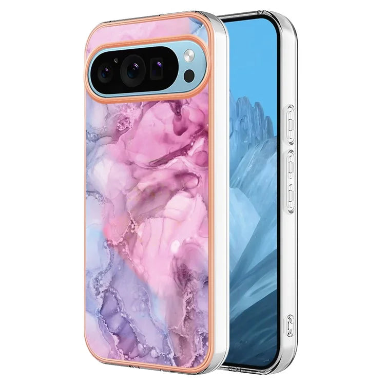 YB IMD Series-16 Style-E For Google Pixel 9 / Pixel 9 Pro TPU Marble Pattern Case Electroplating Edge Phone Cover