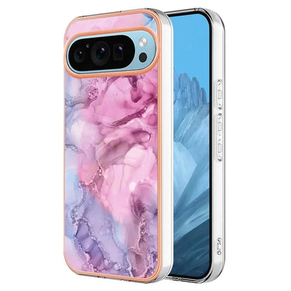 YB IMD Series-16 Style-E For Google Pixel 9 / Pixel 9 Pro TPU Marble Pattern Case Electroplating Edge Phone Cover