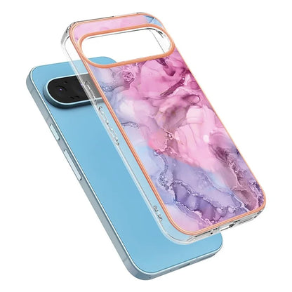 YB IMD Series-16 Style-E For Google Pixel 9 / Pixel 9 Pro TPU Marble Pattern Case Electroplating Edge Phone Cover
