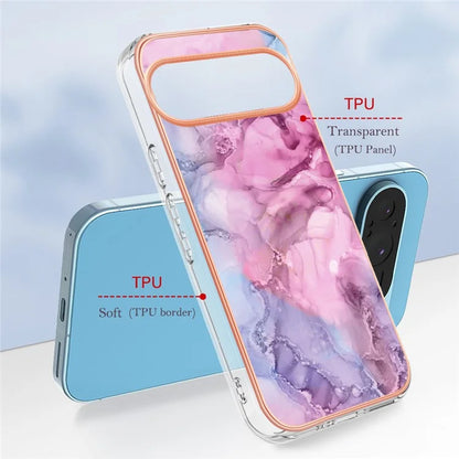 YB IMD Series-16 Style-E For Google Pixel 9 / Pixel 9 Pro TPU Marble Pattern Case Electroplating Edge Phone Cover