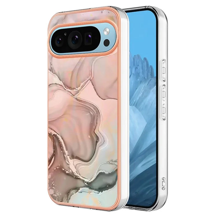 YB IMD Series-16 Style-E For Google Pixel 9 / Pixel 9 Pro TPU Marble Pattern Case Electroplating Edge Phone Cover