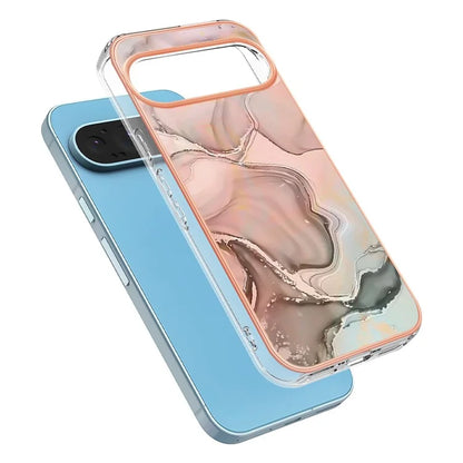 YB IMD Series-16 Style-E For Google Pixel 9 / Pixel 9 Pro TPU Marble Pattern Case Electroplating Edge Phone Cover