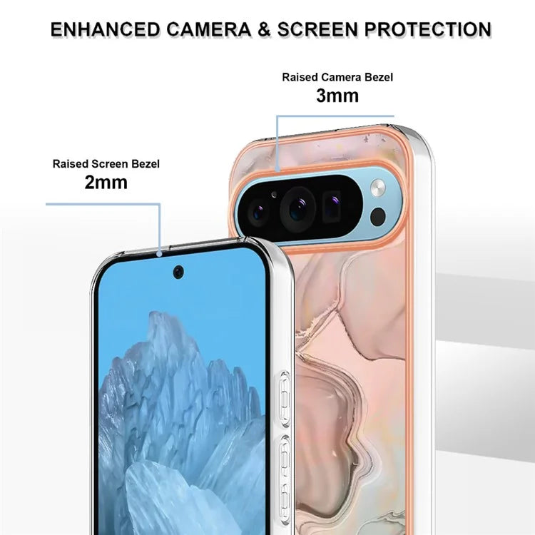 YB IMD Series-16 Style-E For Google Pixel 9 / Pixel 9 Pro TPU Marble Pattern Case Electroplating Edge Phone Cover