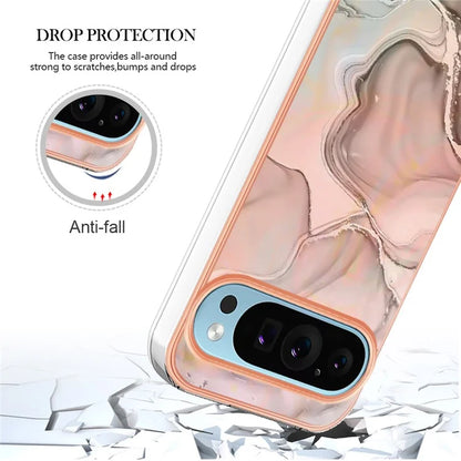 YB IMD Series-16 Style-E For Google Pixel 9 / Pixel 9 Pro TPU Marble Pattern Case Electroplating Edge Phone Cover