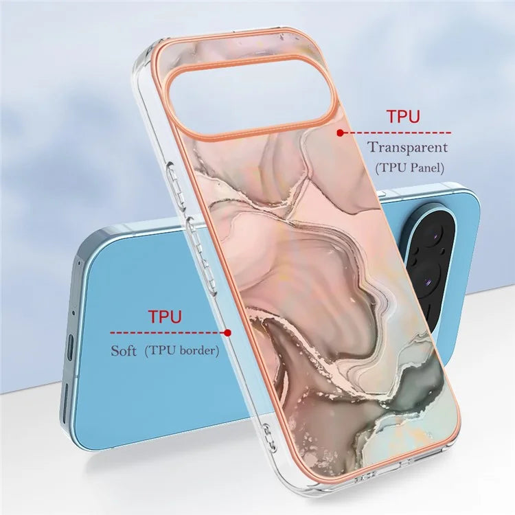 YB IMD Series-16 Style-E For Google Pixel 9 / Pixel 9 Pro TPU Marble Pattern Case Electroplating Edge Phone Cover