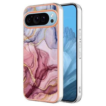 YB IMD Series-16 Style-E For Google Pixel 9 / Pixel 9 Pro TPU Marble Pattern Case Electroplating Edge Phone Cover Gold