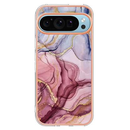 YB IMD Series-16 Style-E For Google Pixel 9 / Pixel 9 Pro TPU Marble Pattern Case Electroplating Edge Phone Cover Gold