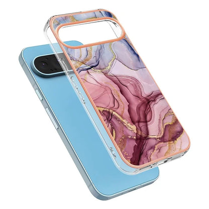YB IMD Series-16 Style-E For Google Pixel 9 / Pixel 9 Pro TPU Marble Pattern Case Electroplating Edge Phone Cover Gold