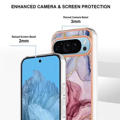 YB IMD Series-16 Style-E For Google Pixel 9 / Pixel 9 Pro TPU Marble Pattern Case Electroplating Edge Phone Cover Gold