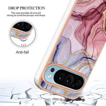 YB IMD Series-16 Style-E For Google Pixel 9 / Pixel 9 Pro TPU Marble Pattern Case Electroplating Edge Phone Cover Gold