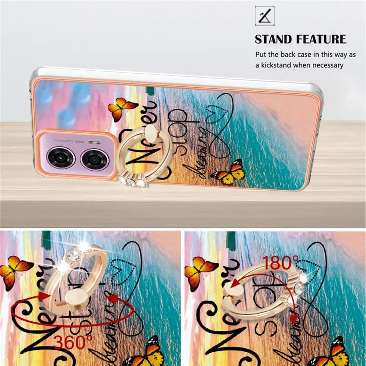 YB IMD Series-6 For Motorola Moto E14 4G / G04 4G / G04s 4G / G24 4G Case Electroplating Kickstand TPU Phone Cover