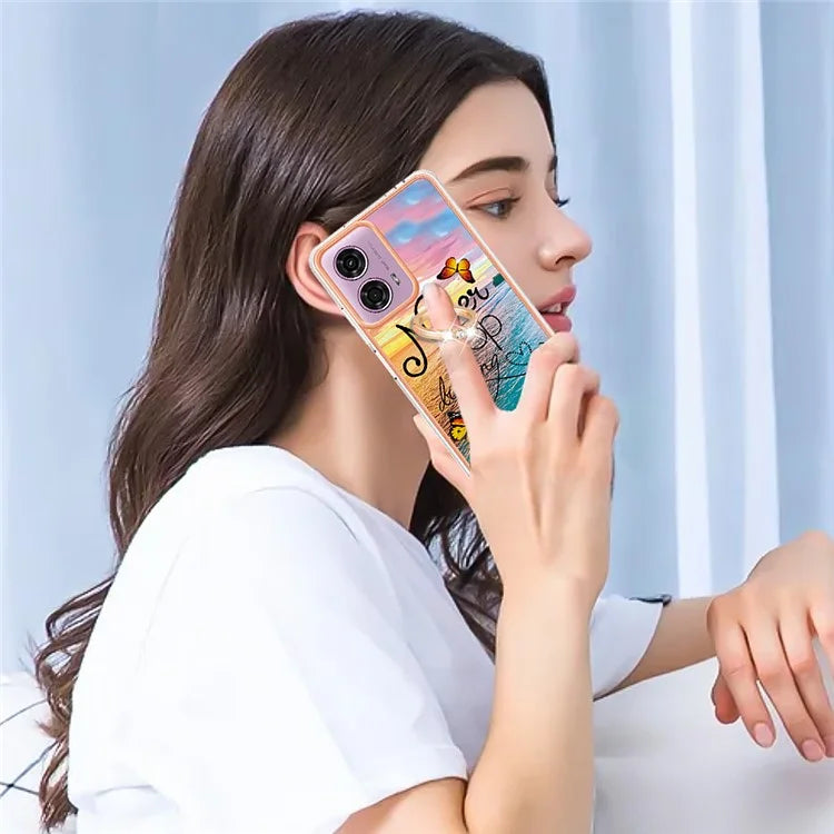 YB IMD Series-6 For Motorola Moto E14 4G / G04 4G / G04s 4G / G24 4G Case Electroplating Kickstand TPU Phone Cover