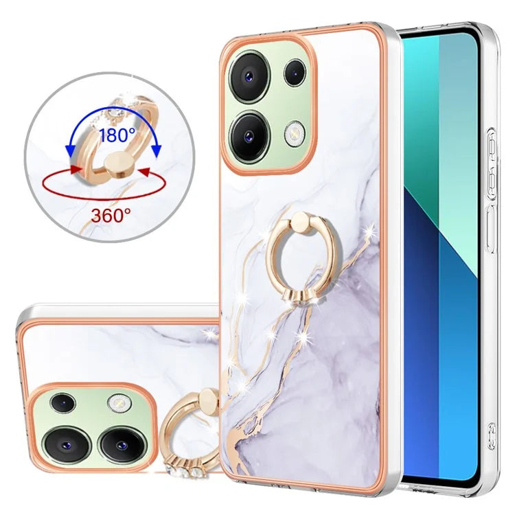 YB IMD Series-10 For Xiaomi Redmi Note 13 4G TPU Phone Case Marble Pattern Shell with Kickstand