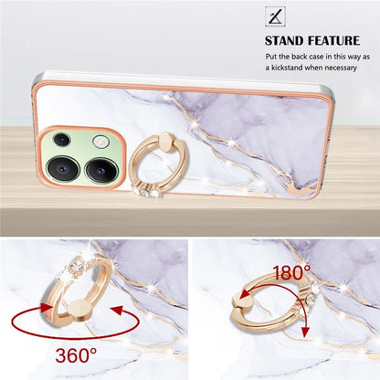 YB IMD Series-10 For Xiaomi Redmi Note 13 4G TPU Phone Case Marble Pattern Shell with Kickstand
