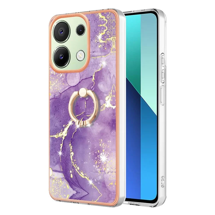 YB IMD Series-10 For Xiaomi Redmi Note 13 4G TPU Phone Case Marble Pattern Shell with Kickstand