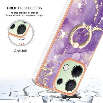 YB IMD Series-10 For Xiaomi Redmi Note 13 4G TPU Phone Case Marble Pattern Shell with Kickstand