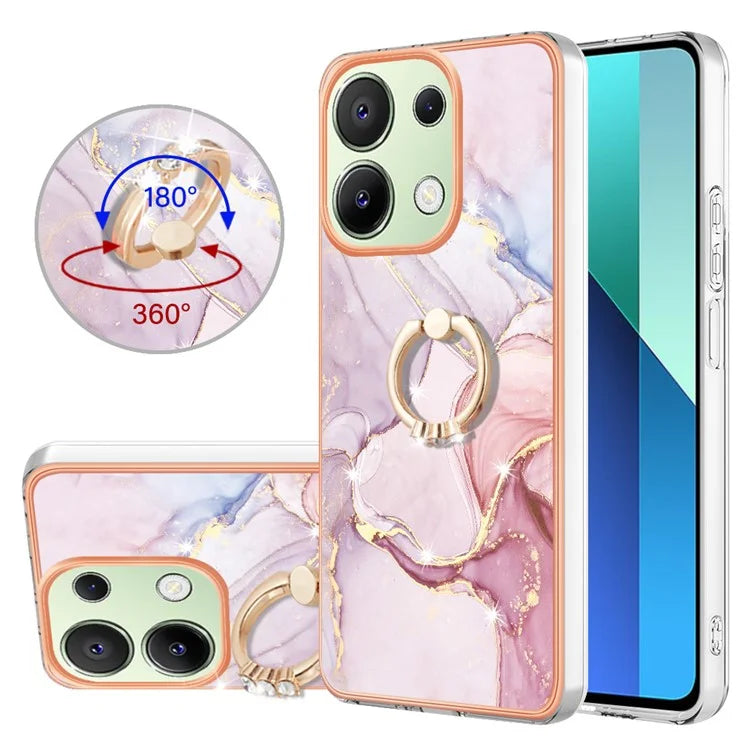 YB IMD Series-10 For Xiaomi Redmi Note 13 4G TPU Phone Case Marble Pattern Shell with Kickstand