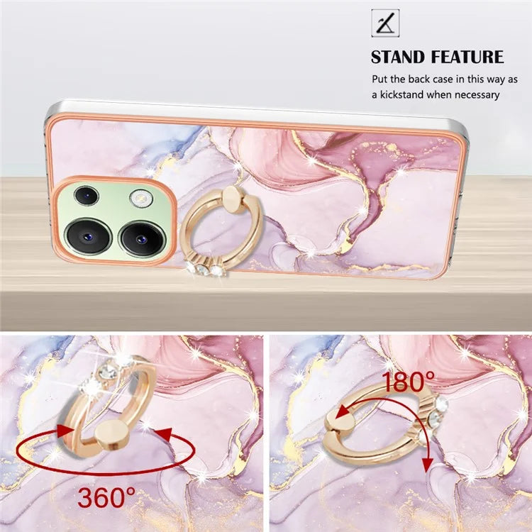 YB IMD Series-10 For Xiaomi Redmi Note 13 4G TPU Phone Case Marble Pattern Shell with Kickstand