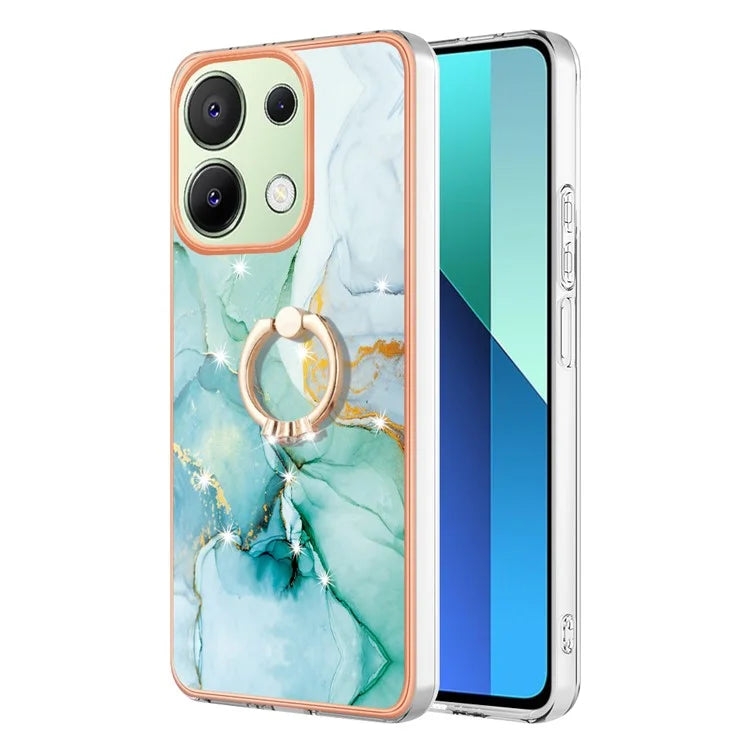 YB IMD Series-10 For Xiaomi Redmi Note 13 4G TPU Phone Case Marble Pattern Shell with Kickstand