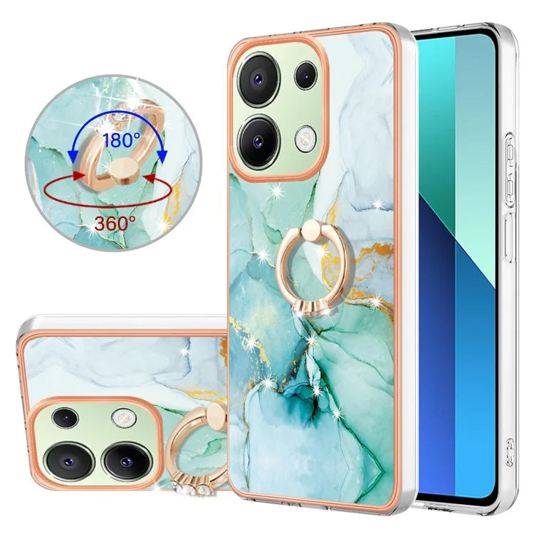 YB IMD Series-10 For Xiaomi Redmi Note 13 4G TPU Phone Case Marble Pattern Shell with Kickstand