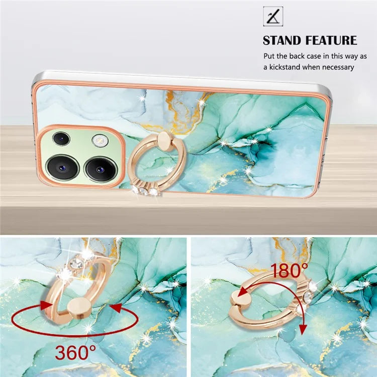 YB IMD Series-10 For Xiaomi Redmi Note 13 4G TPU Phone Case Marble Pattern Shell with Kickstand