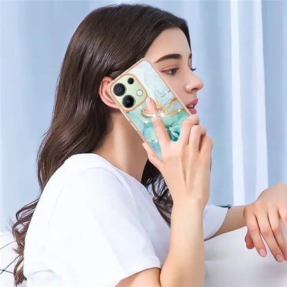 YB IMD Series-10 For Xiaomi Redmi Note 13 4G TPU Phone Case Marble Pattern Shell with Kickstand