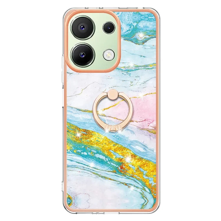 YB IMD Series-10 For Xiaomi Redmi Note 13 4G TPU Phone Case Marble Pattern Shell with Kickstand