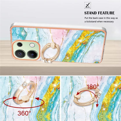YB IMD Series-10 For Xiaomi Redmi Note 13 4G TPU Phone Case Marble Pattern Shell with Kickstand