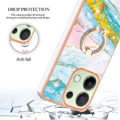 YB IMD Series-10 For Xiaomi Redmi Note 13 4G TPU Phone Case Marble Pattern Shell with Kickstand