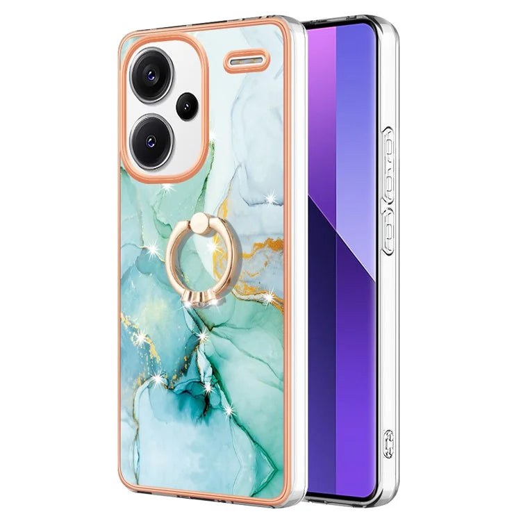 YB IMD Series-10 For Xiaomi Redmi Note 13 Pro+ 5G Kickstand Case Marble Pattern TPU Electroplated Phone Cover