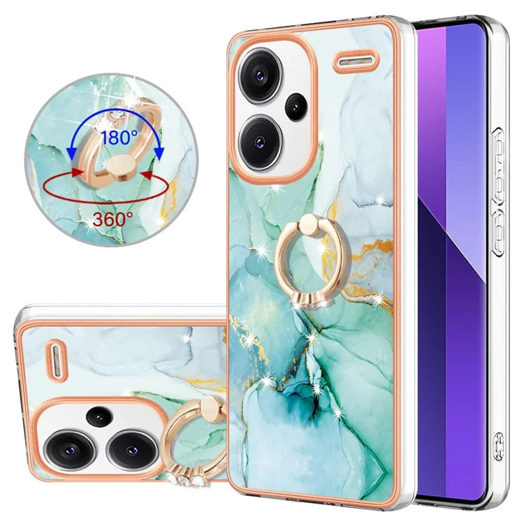 YB IMD Series-10 For Xiaomi Redmi Note 13 Pro+ 5G Kickstand Case Marble Pattern TPU Electroplated Phone Cover