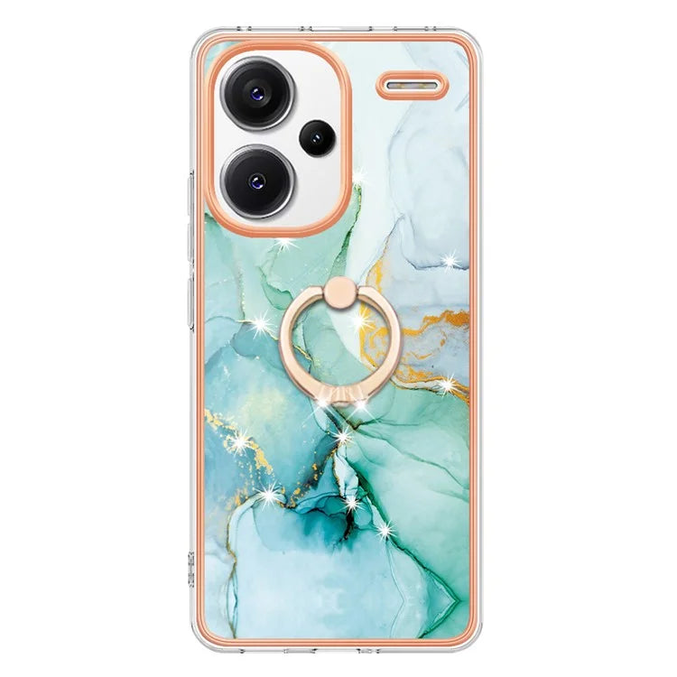 YB IMD Series-10 For Xiaomi Redmi Note 13 Pro+ 5G Kickstand Case Marble Pattern TPU Electroplated Phone Cover