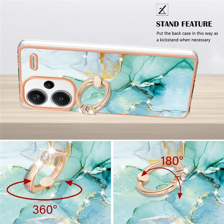 YB IMD Series-10 For Xiaomi Redmi Note 13 Pro+ 5G Kickstand Case Marble Pattern TPU Electroplated Phone Cover