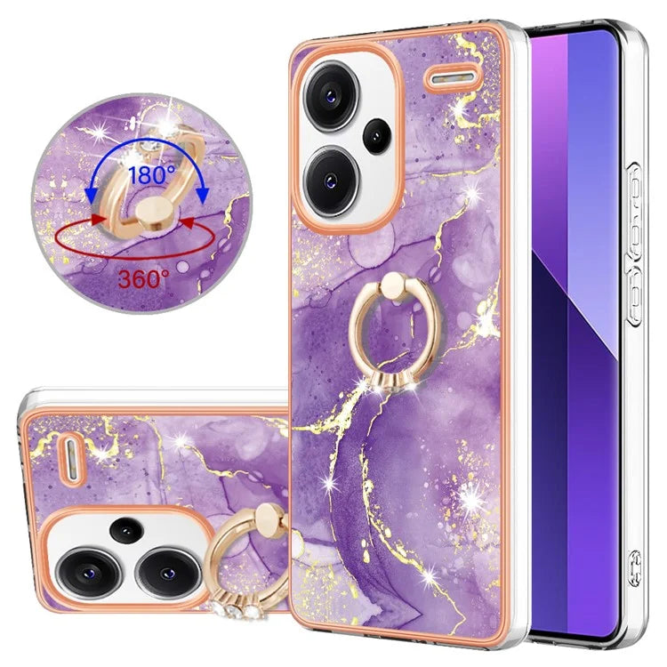 YB IMD Series-10 For Xiaomi Redmi Note 13 Pro+ 5G Kickstand Case Marble Pattern TPU Electroplated Phone Cover