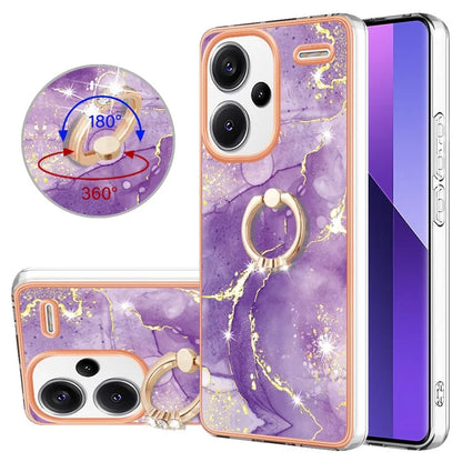 YB IMD Series-10 For Xiaomi Redmi Note 13 Pro+ 5G Kickstand Case Marble Pattern TPU Electroplated Phone Cover
