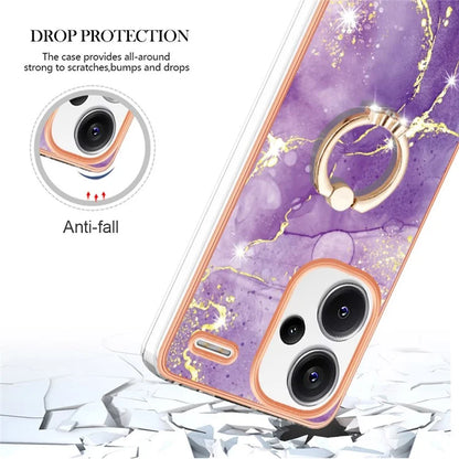 YB IMD Series-10 For Xiaomi Redmi Note 13 Pro+ 5G Kickstand Case Marble Pattern TPU Electroplated Phone Cover